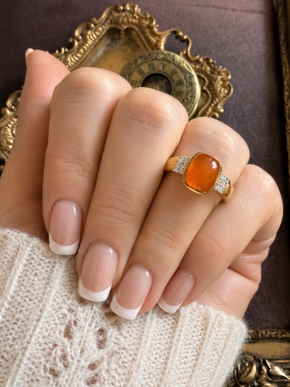 🆕 SONI • Gold Ring Orange Cabochon Crystal Stones Cocktail  Ring